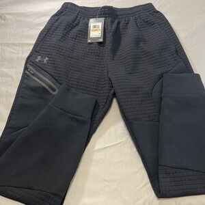 Under Armour Men's Loose Fit Grid Joggers Black Zipper Side Leg Pocket Sz Small